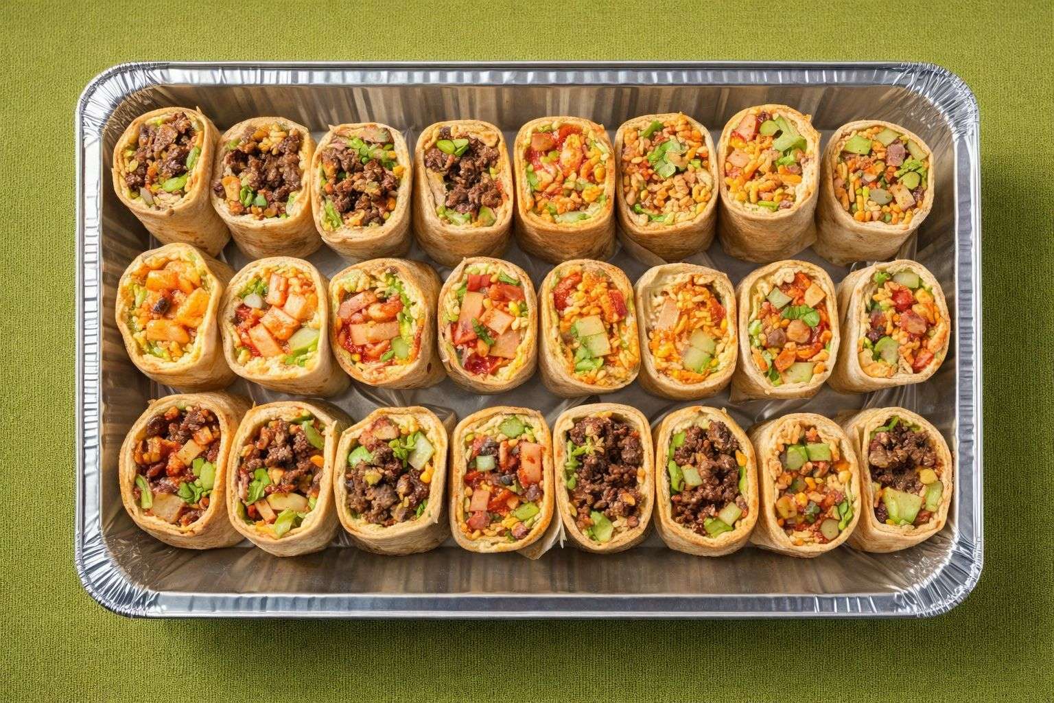 Burrito tray by Double Down Catering